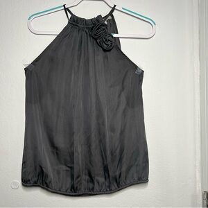 Violet & Claire Grey Satin Halter Blouse Size S Rosette Neckline